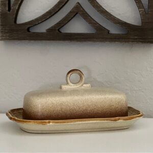 Vintage Mikasa Whole Wheat Pattern Butter Dish Lid Rustic Cream and Brown E8000